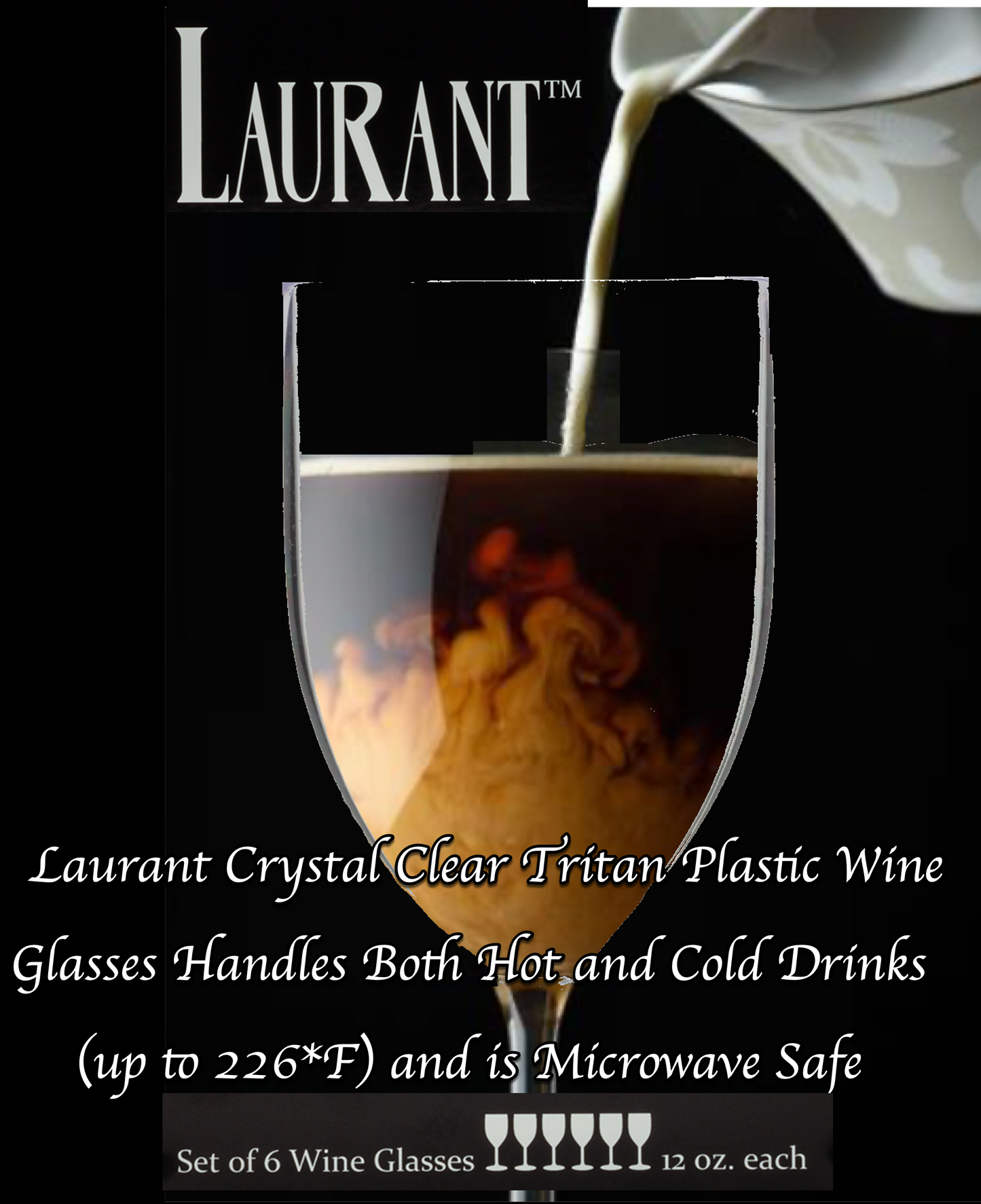 LAURANT Plastic Wine Glasses Cystal Clear Premium Tritan Plastic Unbreakable Shatterproof Scratch Resistant Reusable Dishwasher Safe BPA Free Indoor Outdoor Parties Weddings Made in USA 12oz-6 Pack Made in USA