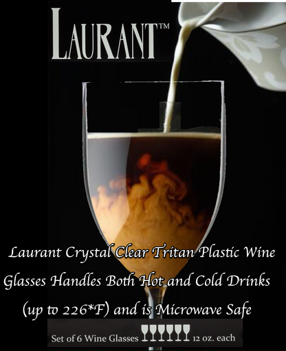 LAURANT Plastic Wine Glasses Cystal Clear Premium Tritan Plastic Unbreakable Shatterproof Scratch Resistant Reusable Dishwasher Safe BPA Free Indoor Outdoor Parties Weddings Made in USA 12oz-6 Pack Made in USA