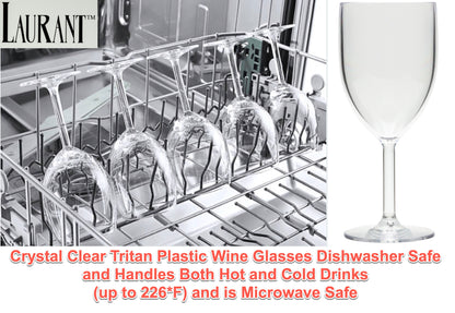 LAURANT Plastic Wine Glasses Cystal Clear Premium Tritan Plastic Unbreakable Shatterproof Scratch Resistant Reusable Dishwasher Safe BPA Free Indoor Outdoor Parties Weddings Made in USA 12oz-6 Pack Made in USA